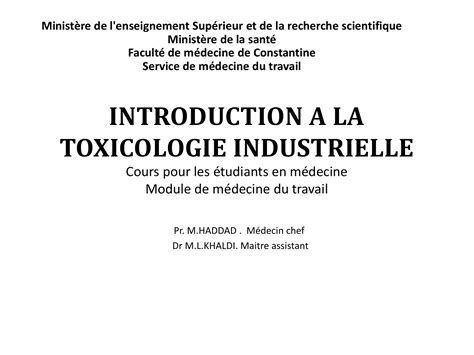 travail6an 2016 introduction a la toxicologie industrielle