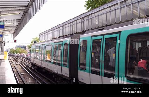 Public transit train leaving station of Paris France 4k Stock Video ...