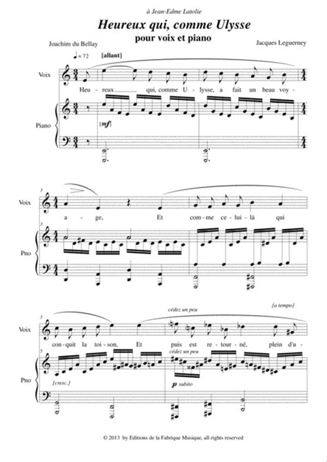 Jacques Leguerney: Heureux qui, comme Ulysse for voice and piano by ...