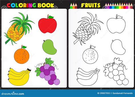 Coloring book page fruits stock vector. Illustration of kindergarten ...