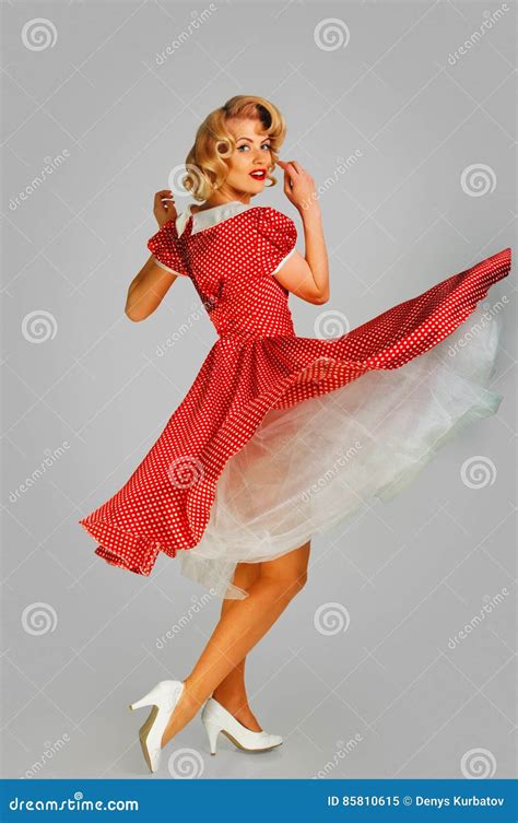Coquettish Girl in Spotted Flying Dress Stock Image - Image of girl ...