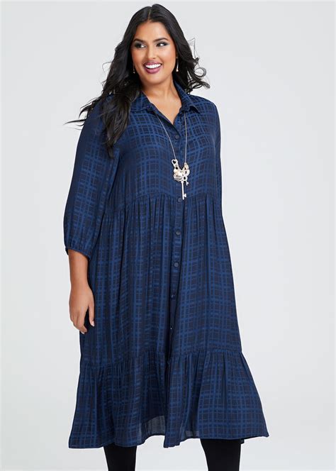 Shop Plus Size Luxe Tier Shirt Dress, Blue | Taking Shape AU