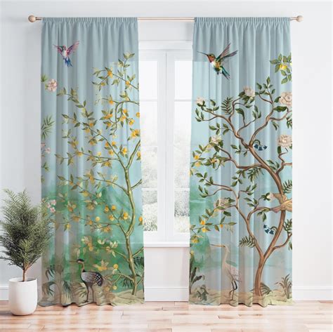 Chinoiserie Window Curtain, Chinese Scenery Landscape, Oriental ...