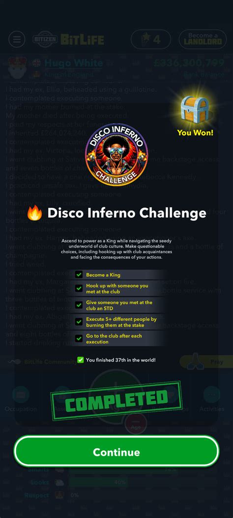 Disco Inferno Challenge : r/bitlife
