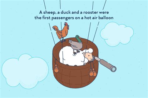 A sheep a duck and a rooster were the first passengers in a hot air ...