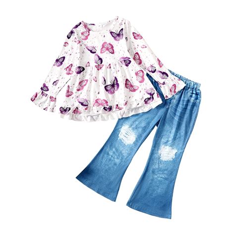 4T Baby Girls Clothes 4T Girls 2PCS Denim Outfits Set Butterfly Print ...