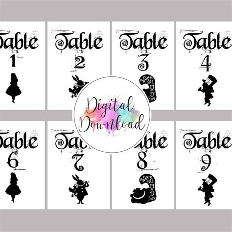 Instant Download Set of 20 - Alice in Wonderland Table Numbers – Silk ...