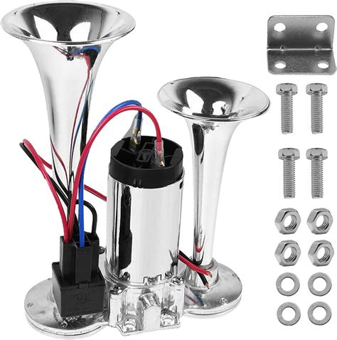 12v 150db air horn kit for trucks and cars, super loud train horn kit, air horn kit for trucks, ships, cars, motorcycles, pickup trucks, steamships, trains, with air compressor (silver, dual)