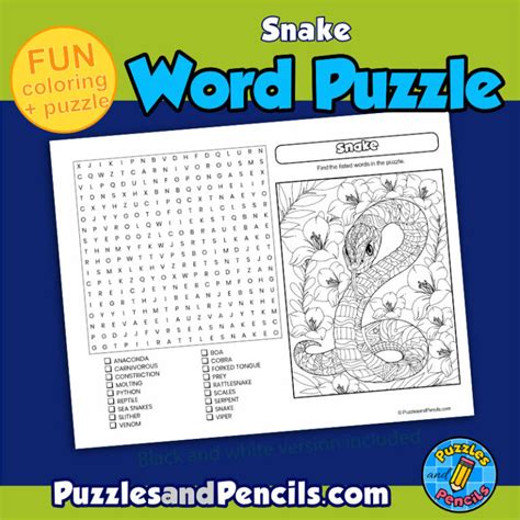 Snake Word Search Puzzle Activity Page and Coloring | Wordsearch | Made ...