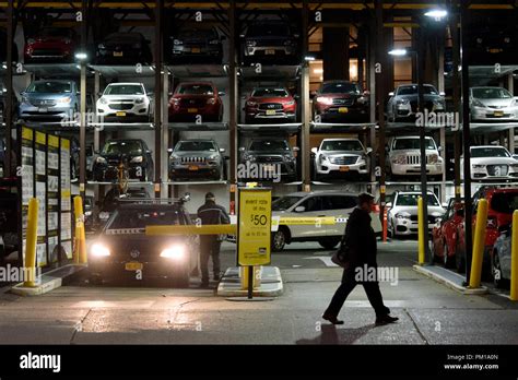 11-2017 New York, USA. Car parking facility on 9th Avenue, photographed ...
