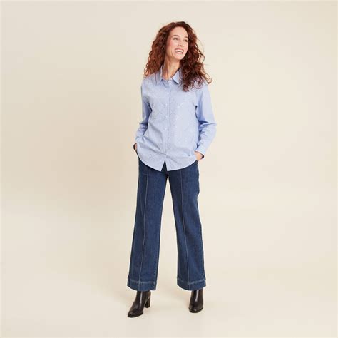 Jean large ceinturé denim stone femme | Bréal