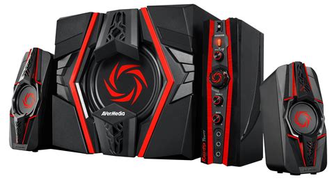 AVerMedia Ballista Trinity Gaming PC Speakers, 2.1 Sound System Speakers, 77 Watts, 3 Way Satellite Speakers (GS315)