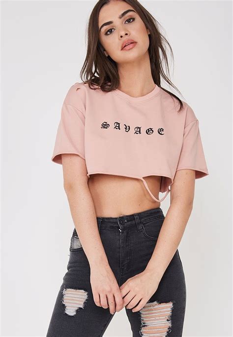 100% Cotton Women Pink Crop Tops with Letter Printing Wholesale for ...