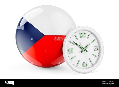 Czech flag with clock. Time in Czech Republic, 3D rendering isolated on ...