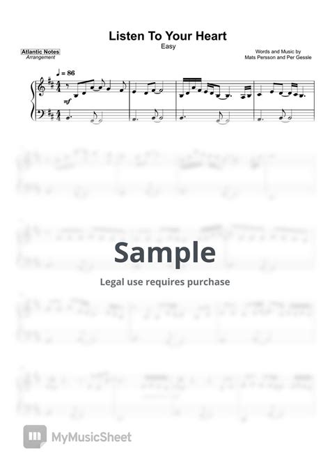 Roxette - Listen To Your Heart 악보 by Atlantic Notes