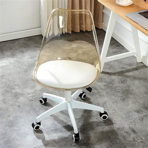 Clear Desk Chair, Plastic Home Office Chair, Acrylic Rolling Chair, Swivel Plastic Chairs for Office, Home, Make Up, Small Space, Bed Room, Living Room