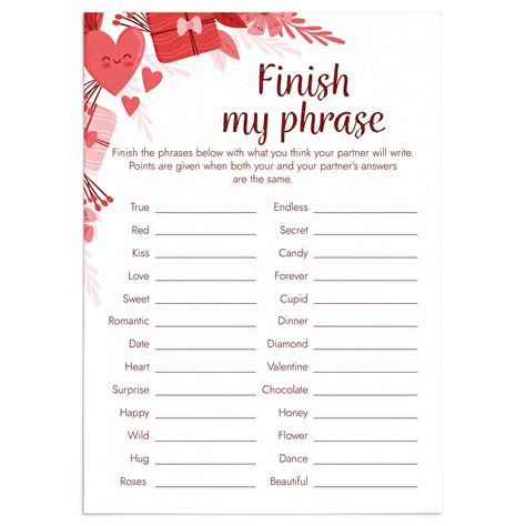 Finish My Phrase Game for Couples Printable | Instant Download ...