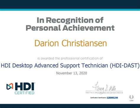 Darion Christiansen, MASc on LinkedIn: Just achieved my HDI Desktop ...