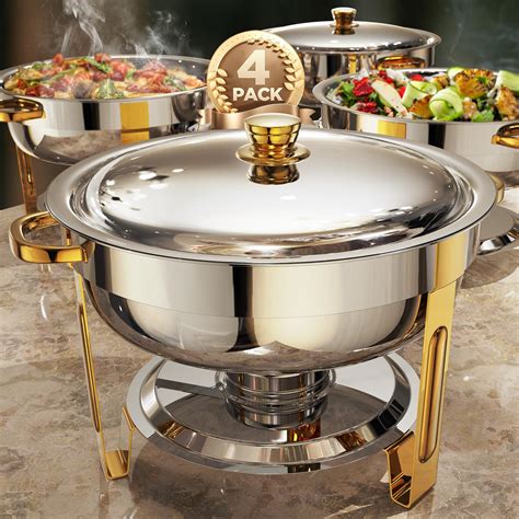 Chafing Dishes for Buffet 4 Pack, 5QT [Worry-Free Assemble] Round ...
