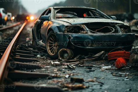 crush car on road accident generative ai 27716930 Stock Photo at Vecteezy