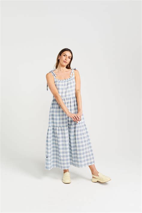 Tie Up Ziggy Dress - Marine Check