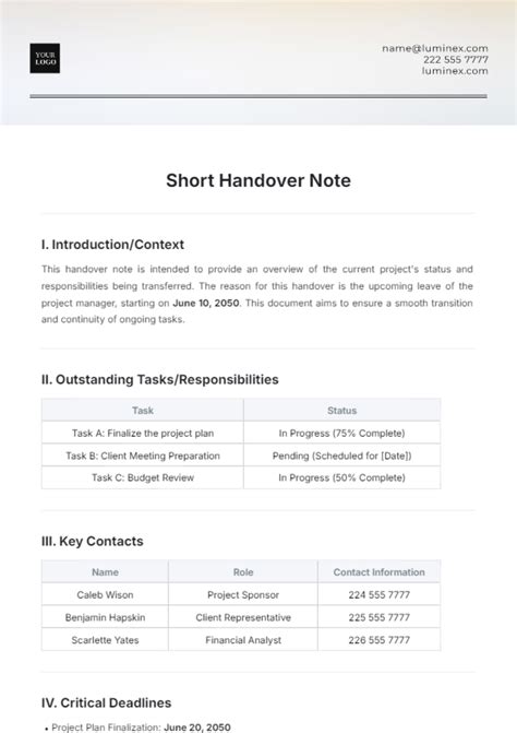 Free Sample Handover Note Template to Edit Online