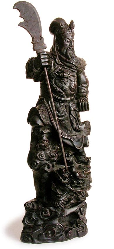 Antique Chinese Carved Teak Wood God of War Guan Yu Statue