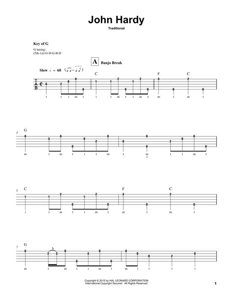 John Hardy by Traditional Sheet Music for Banjo Tab at Sheet Music Direct