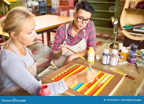 Two Friends Painting in Art Studio Stock Photo - Image of creativity ...
