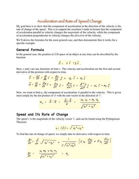 Acceleration and Rate of Speed Change General
