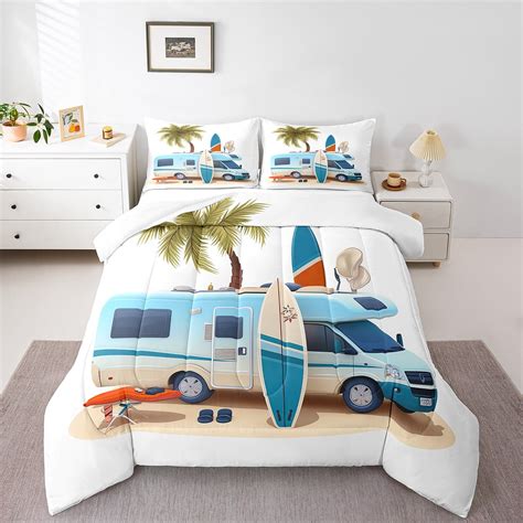 Coastal Beach Surf Full Bedding Set,Surfboard Surfer Comforter Set for ...