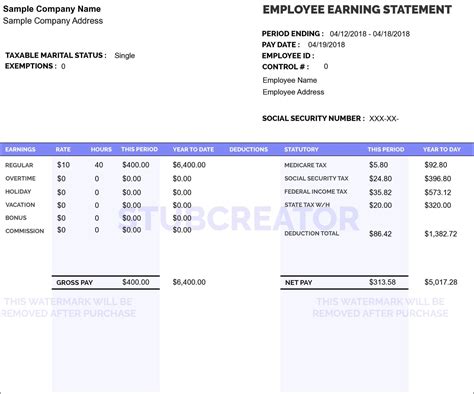 Free Pay Stub Template with Calculator | No Watermark | Download Sample