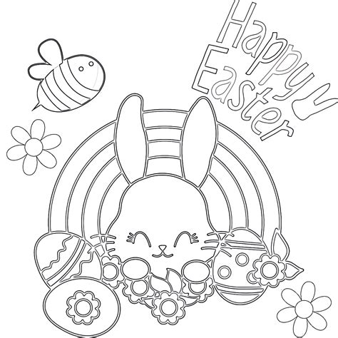 Printable Happy Easter Day Coloring Page - Mimi Panda