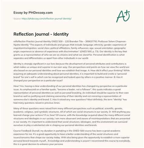 Reflection Journal - Identity (500 Words) - PHDessay.com