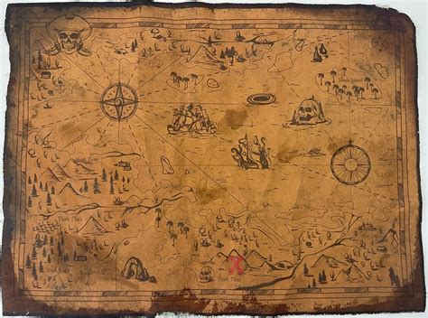 BIG Treasure Map Pirate Maps Aged Reproduction Replica Art Print CANVAS ...
