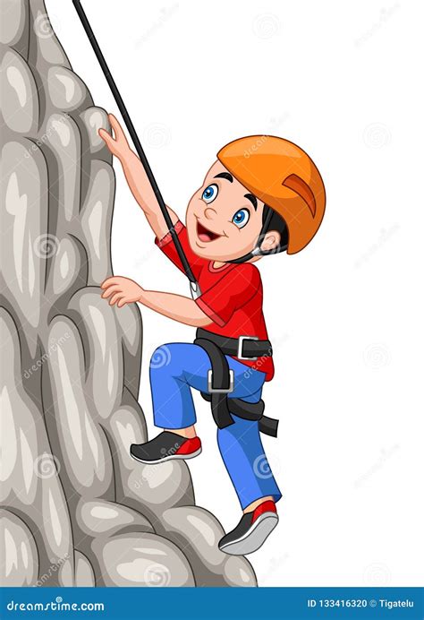 Cartoon Happy Boy Climbing Rock Stock Vector - Illustration of cliff ...
