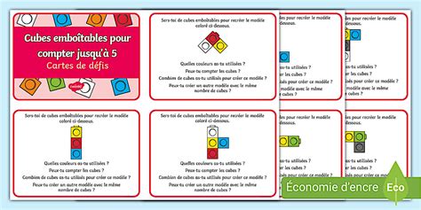 Cartes de défis - cubes emboîtables pour compter jusqu'à 5