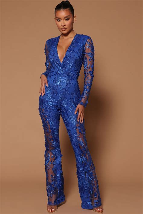 Chantal Long Sleeve Lace Jumpsuit - Royal | Fashion Nova, Luxe ...
