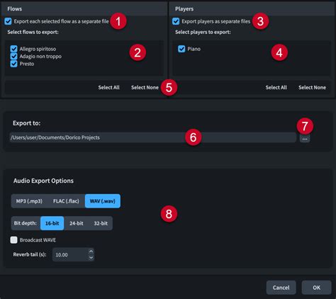 Boîte de dialogue Exporter audio