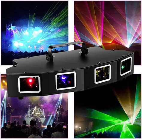 DJ Lights, 4 Beam Effect Party Lights Sound Activated DJ RGBY LED ...