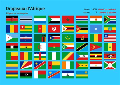 Carte interactive d'Afrique Drapeaux d'Afrique. Jeux de Géographie ...