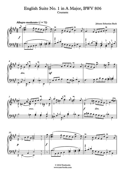 Suite in A Major - Courante PIANO Sheet Music to download and print