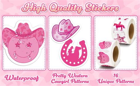Western Cowgirl Roll - 1000PCS Pink Cowgirl Hat, Boots, Birthday Party Stickers for Envelope, Card, Boxes, Decorations