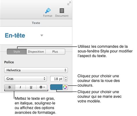 Modifier l’aspect du texte, Aide Pages