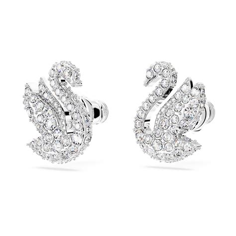 Swarovski Iconic Swan stud earrings, Swan, White, Rhodium plated ...