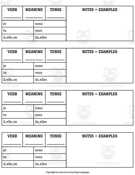French: Conjugation Tables - Blank Template by Teach Simple