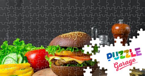 Hamburger on a wooden board Jigsaw Puzzle (Home, Food) | Puzzle Garage