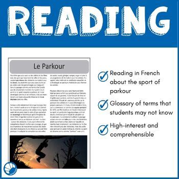 French reading comprehension activity | Le Parkour by Frenchified