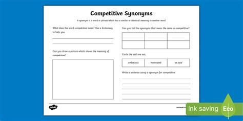 Competitive Synonyms Worksheet (teacher made) - Twinkl