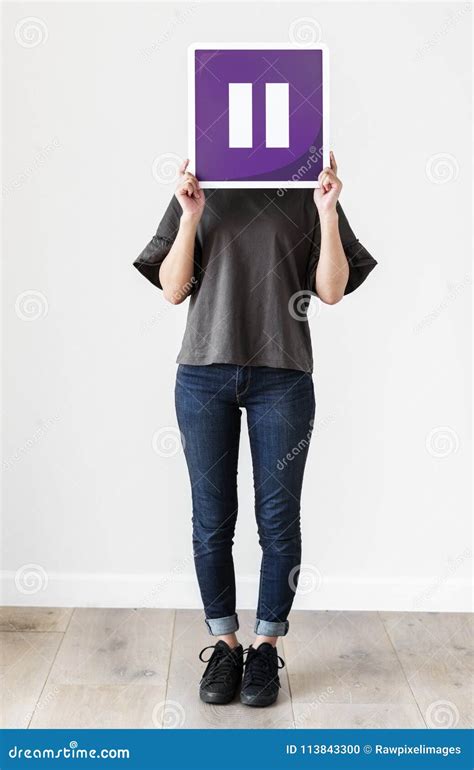 Girl Holding a Purple Pause Icon Stock Photo - Image of hobby, korean ...